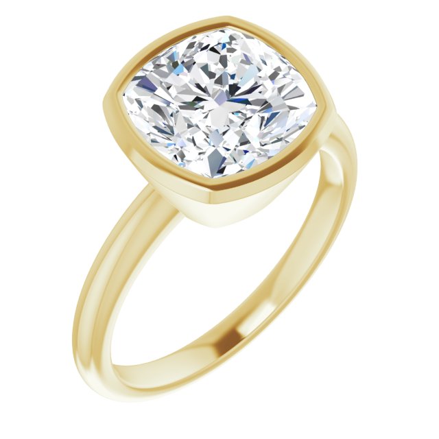 10K Yellow Gold Customizable Bezel-set Cushion Cut Solitaire with Thin Band