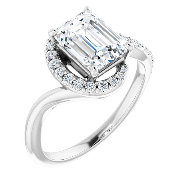 Cubic Zirconia Engagement Ring- The Phyllis (Customizable Emerald Cut Design with Swooping Pavé Bypass Band)