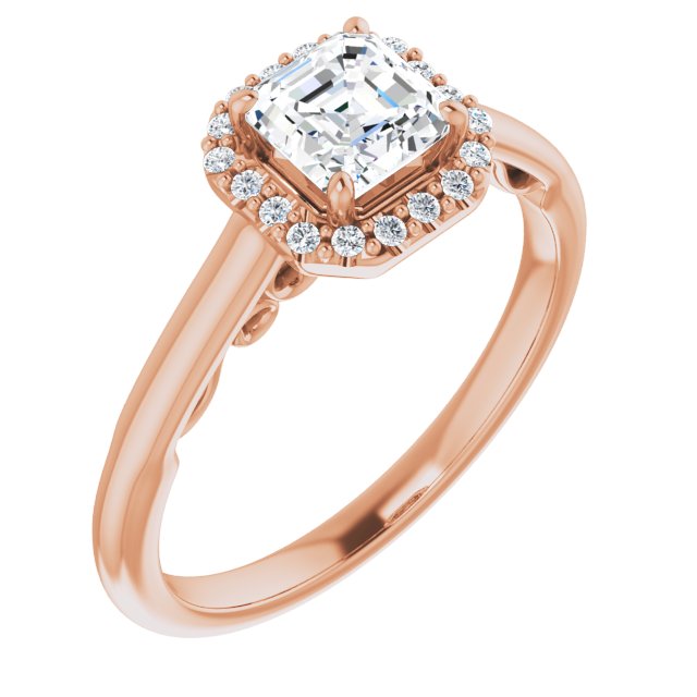 10K Rose Gold Customizable Cathedral-Halo Asscher Cut Style featuring Sculptural Trellis