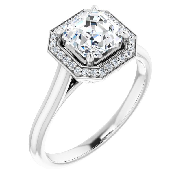 10K White Gold Customizable Cathedral-Raised Asscher Cut Halo Style