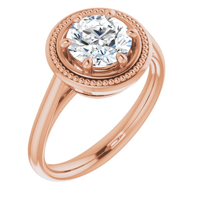 10K Rose Gold Customizable Round Cut Solitaire with Metallic Drops Halo Lookalike