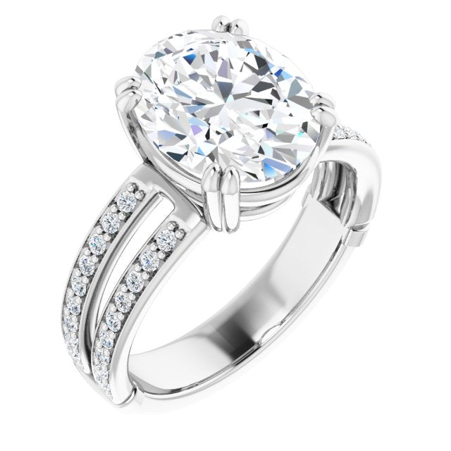 14K White Gold Customizable Oval Cut Design featuring Split Band with Accents