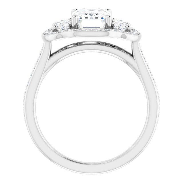 Cubic Zirconia Engagement Ring- The Dulce (Customizable Radiant Cut Style with Oval Cut Accents, 3-stone Halo & Thin Shared Prong Band)