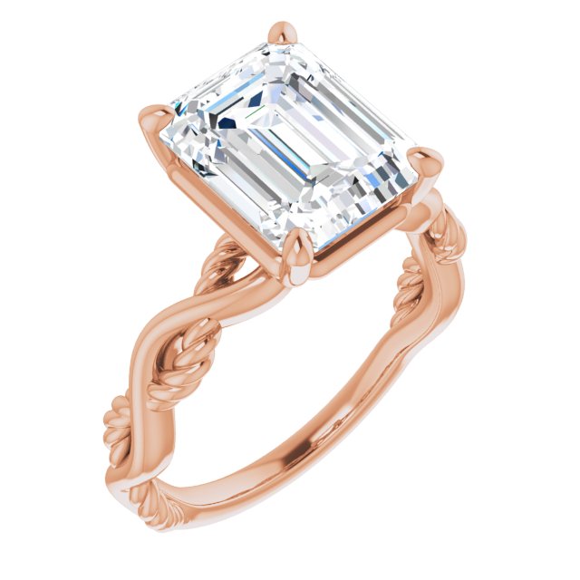 10K Rose Gold Customizable Emerald/Radiant Cut Solitaire with Twisting Split Band