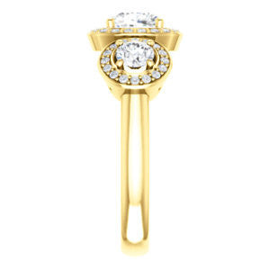 Cubic Zirconia Engagement Ring- The Justine (Customizable Cushion Cut Center 3-Stone Halo-Style)