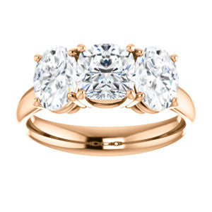 Cubic Zirconia Engagement Ring- The Rita (Customizable Cushion Cut Three-stone Style with Dual Oval Cut Accents)