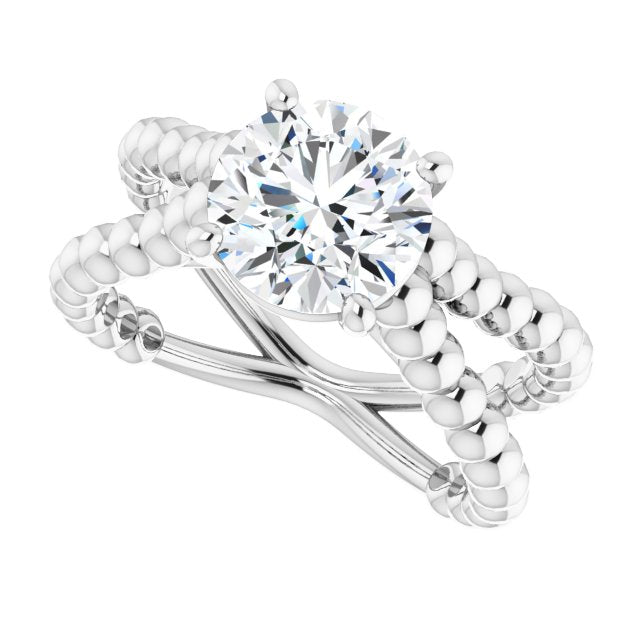 Cubic Zirconia Engagement Ring- The Isabella Noa (Customizable Round Cut Solitaire with Wide Beaded Split-Band)