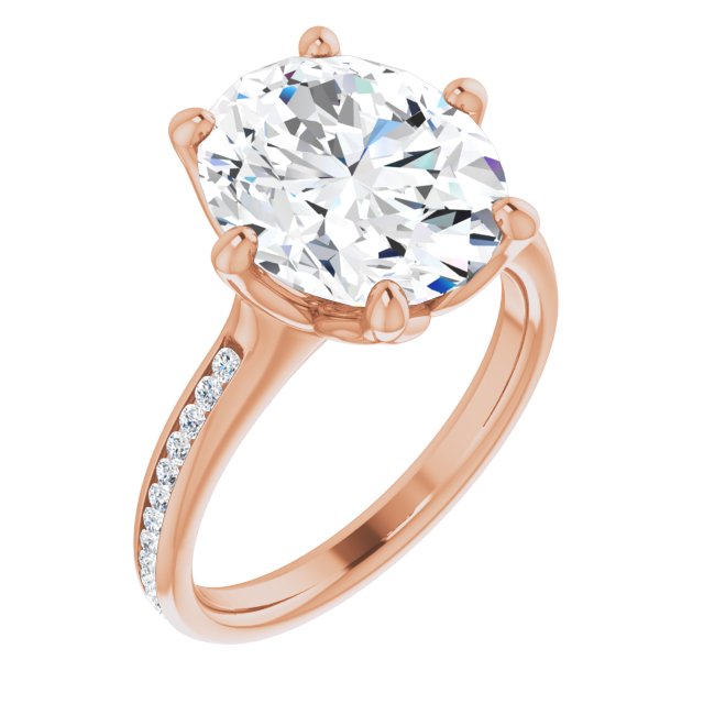 10K Rose Gold Customizable 6-prong Oval Cut Design with Round Channel Accents