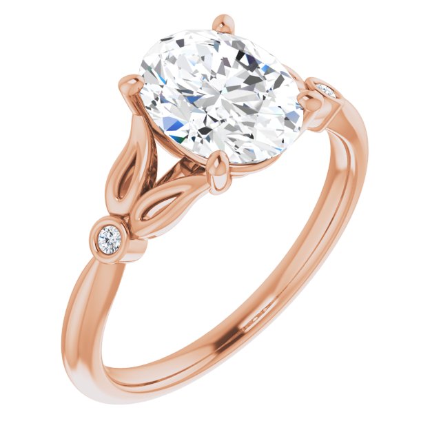 10K Rose Gold Customizable 3-stone Oval Cut Design with Thin Band and Twin Round Bezel Side Stones