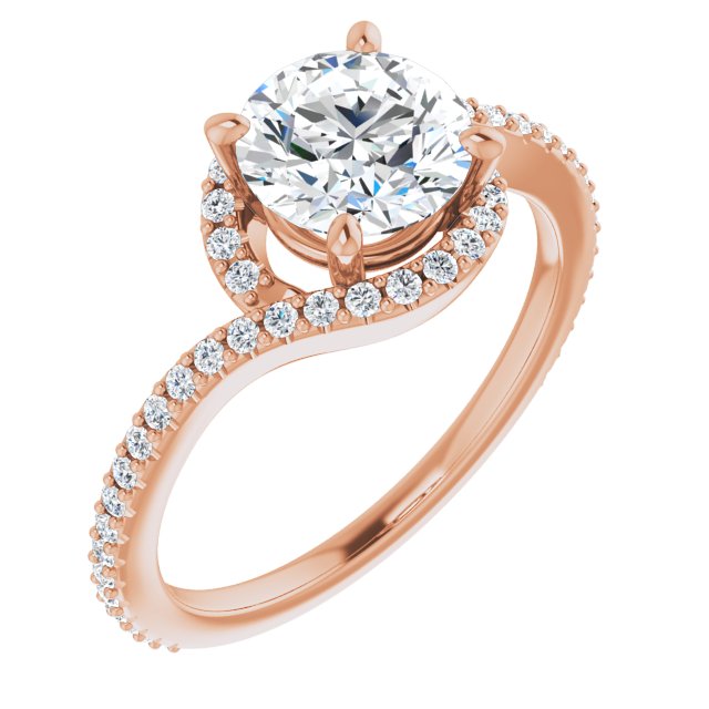 10K Rose Gold Customizable Artisan Round Cut Design with Thin, Accented Bypass Band
