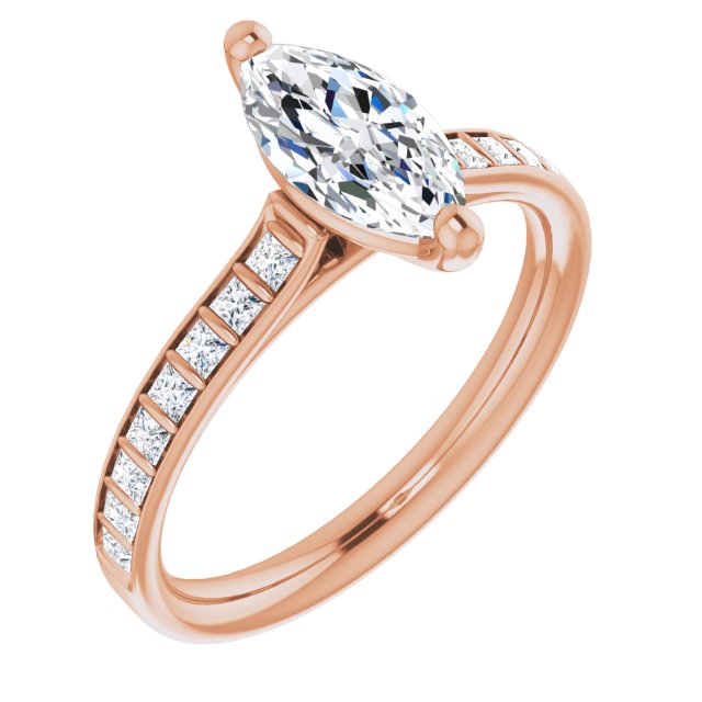 10K Rose Gold Customizable Marquise Cut Style with Princess Channel Bar Setting