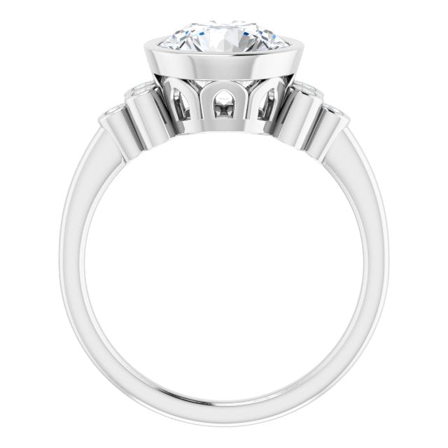 Cubic Zirconia Engagement Ring- The Kaipo (Customizable 7-stone Round Cut Style with Triple Round-Bezel Accent Cluster Each Side)