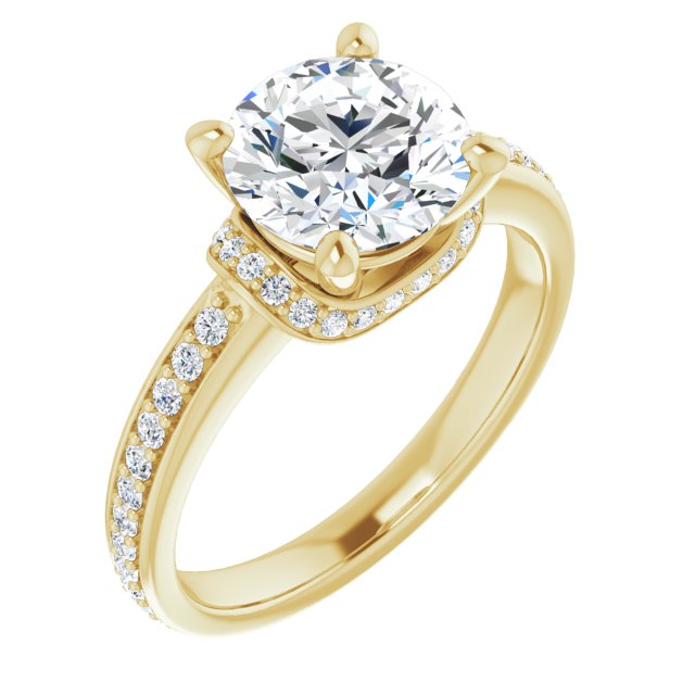 14K Yellow Gold Customizable Round Cut Setting with Organic Under-halo & Shared Prong Band