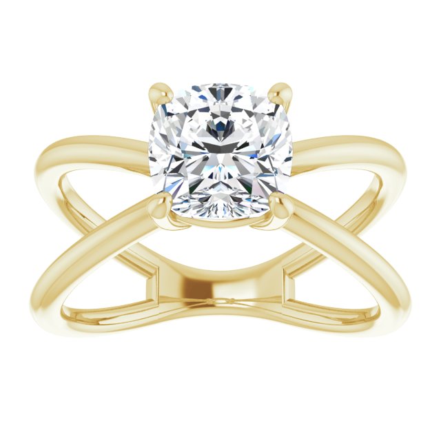 Cubic Zirconia Engagement Ring- The Bǎo (Customizable Cushion Cut Solitaire with Semi-Atomic Symbol Band)