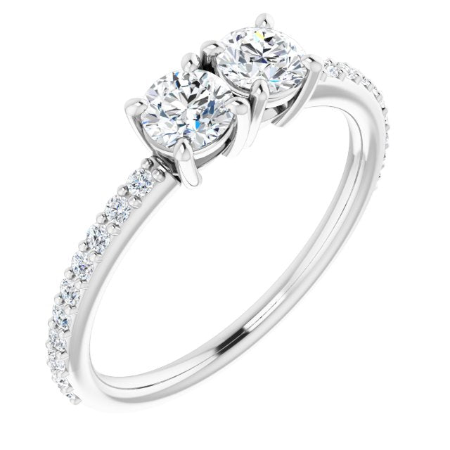 10K White Gold Customizable Enhanced 2-stone Round Cut Design with Ultra-thin Accented Band