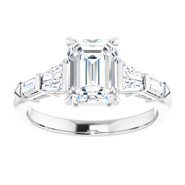 Cubic Zirconia Engagement Ring- The Annaliza (Customizable 7-stone Design with Emerald Cut Center and Baguette Accents)