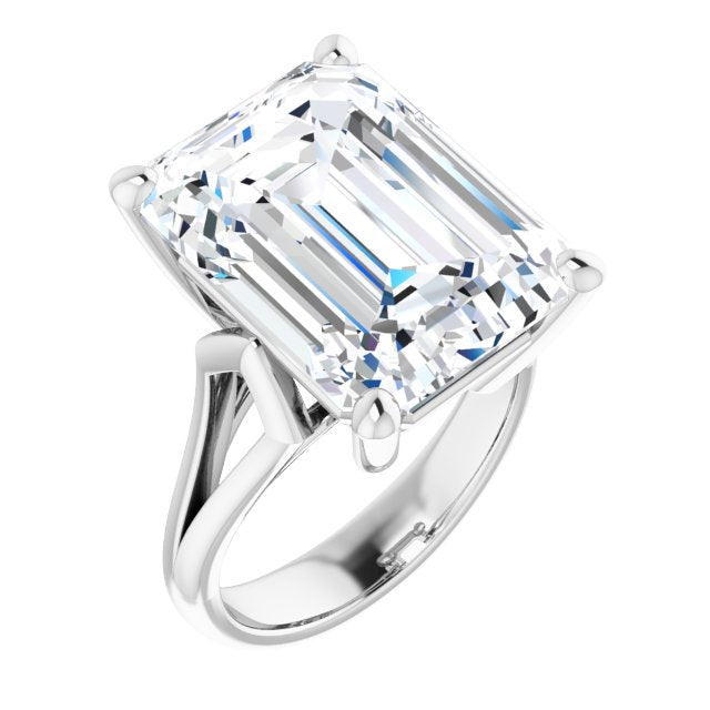 10K White Gold Customizable Cathedral-Raised Emerald/Radiant Cut Solitaire with Angular Chevron Split Band