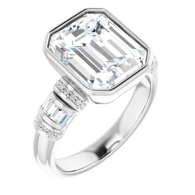 10K White Gold Customizable Bezel-set Emerald/Radiant Cut Setting with Wide Sleeve-Accented Band