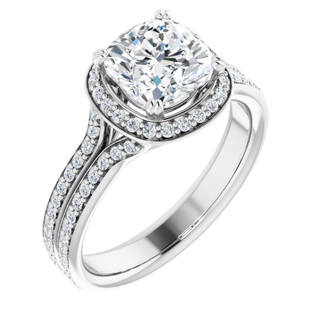 Cubic Zirconia Engagement Ring- The Kylee (Customizable Cathedral-set Cushion Cut Style with Split-Pavé Band)