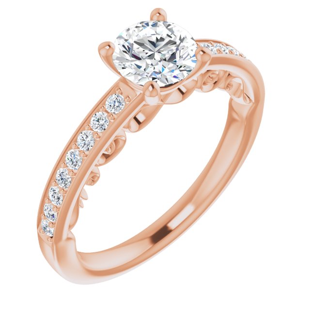 10K Rose Gold Customizable Round Cut Design featuring 3-Sided Infinity Trellis and Round-Channel Accented Band