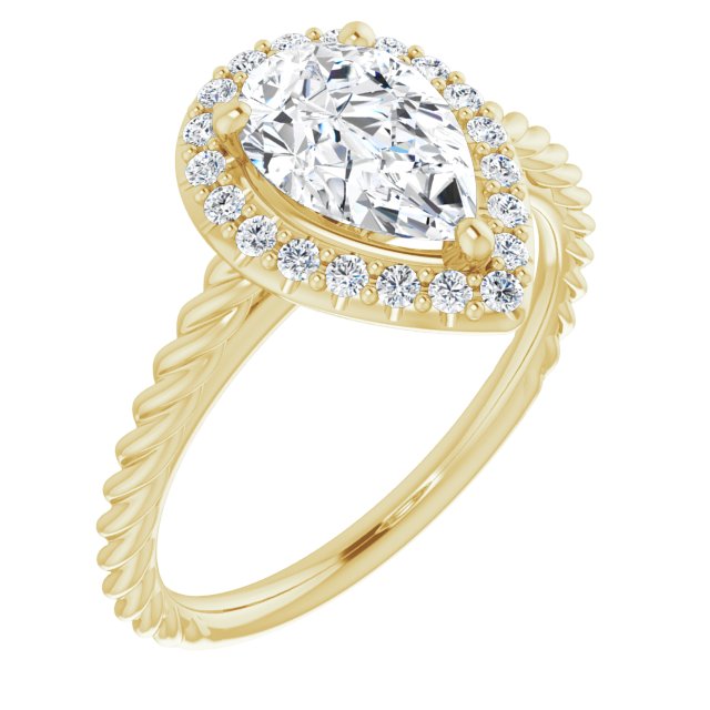 10K Yellow Gold Customizable Cathedral-set Pear Cut Design with Halo and Twisty Rope Band