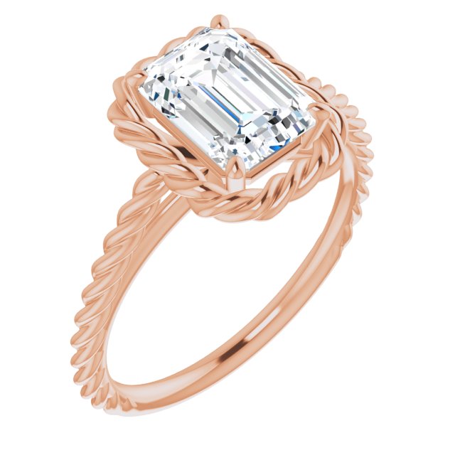 Cubic Zirconia Engagement Ring- The Carrington (Customizable Cathedral-set Emerald Cut Solitaire with Thin Rope-Twist Band)