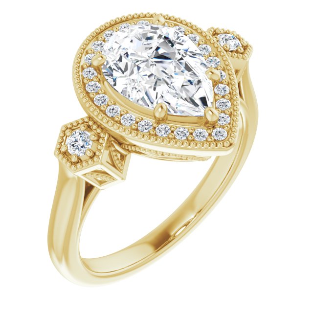 Cubic Zirconia Engagement Ring- The Pacifica (Customizable Cathedral Pear Cut Design with Halo and Delicate Milgrain)