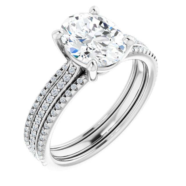 10K White Gold Customizable Oval Cut Center with Wide Pavé Accented Band
