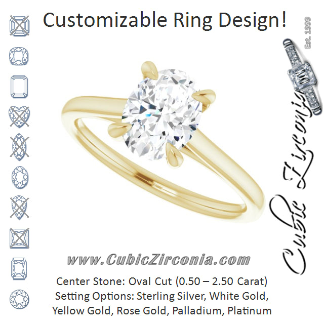 Cubic Zirconia Engagement Ring- The Nala (Customizable Classic Cathedral Oval Cut Solitaire)