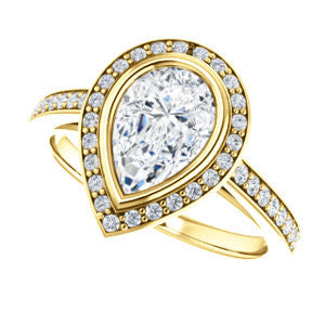 Cubic Zirconia Engagement Ring- The Samira (Customizable Halo-style Pear Cut with Under-Halo Trellis and Thin Pavé Band)