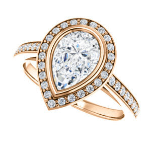 Cubic Zirconia Engagement Ring- The Samira (Customizable Halo-style Pear Cut with Under-Halo Trellis and Thin Pavé Band)