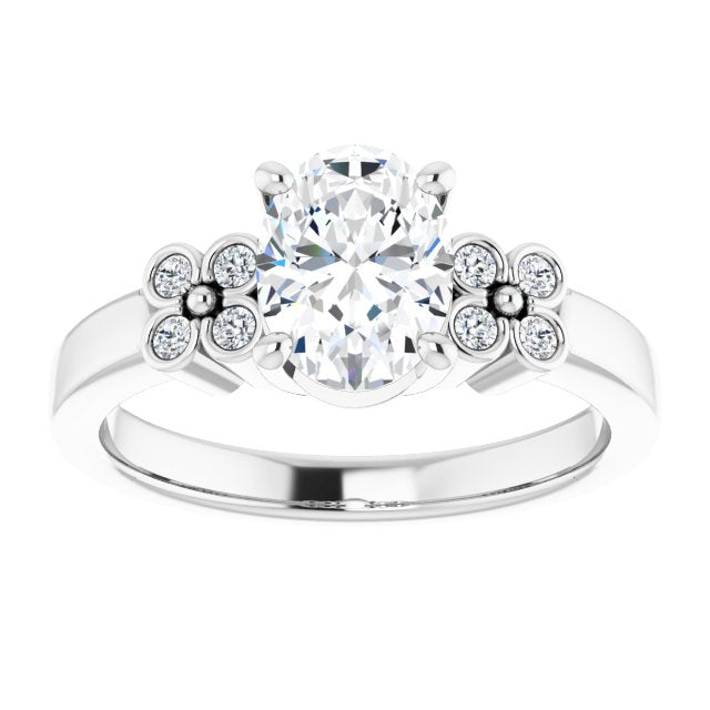 Cubic Zirconia Engagement Ring- The Heidi Grethe (Customizable 9-stone Design with Oval Cut Center and Complementary Quad Bezel-Accent Sets)