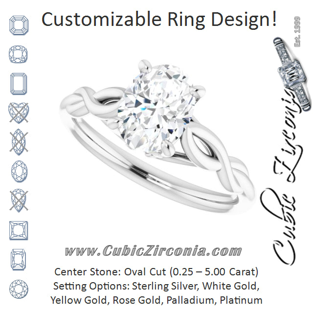 Cubic Zirconia Engagement Ring- The Diamond (Customizable Oval Cut Solitaire with Braided Infinity-inspired Band and Fancy Basket)