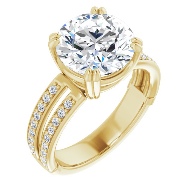 10K Yellow Gold Customizable Round Cut Design featuring Split Band with Accents