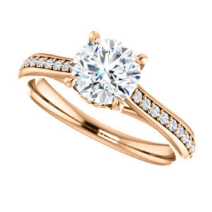 Cubic Zirconia Engagement Ring- The Luci Swan (Customizable Decorative-Pronged Round Cut with Pavé Band)