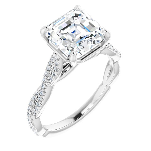10K White Gold Customizable Asscher Cut Style with Thin and Twisted Micropavé Band