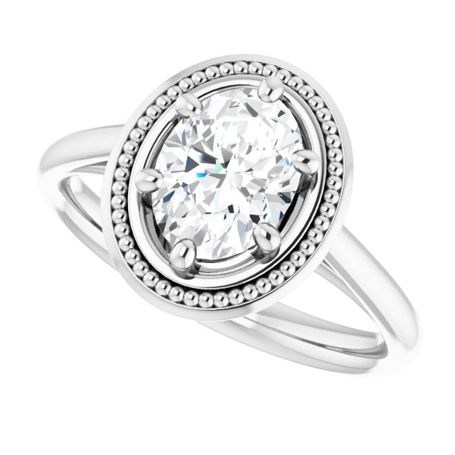Cubic Zirconia Engagement Ring- The Eve (Customizable Oval Cut Solitaire with Metallic Drops Halo Lookalike)