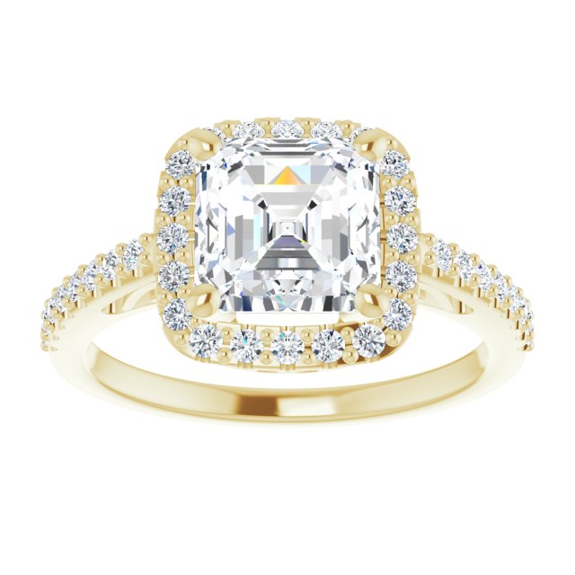 Cubic Zirconia Engagement Ring- The Zaya (Customizable Cathedral-Crown Asscher Cut Design with Halo and Accented Band)