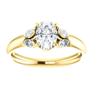 Cubic Zirconia Engagement Ring- The Leeanne (Customizable 5-stone Design with Oval Cut Center and Marquise Accents)