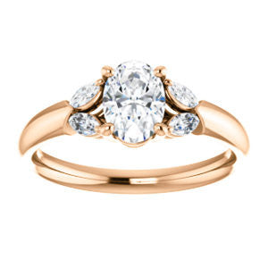 Cubic Zirconia Engagement Ring- The Leeanne (Customizable 5-stone Design with Oval Cut Center and Marquise Accents)