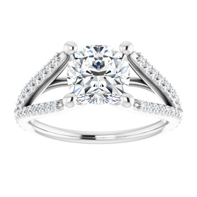 Cubic Zirconia Engagement Ring- The Addison (Customizable Cathedral-raised Cushion Cut Center with Exquisite Accented Split-band)