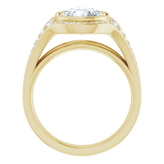 Cubic Zirconia Engagement Ring- The Paola (Customizable Cathedral-Bezel Round Cut Design with Wide Triple-Split-Pavé Band)