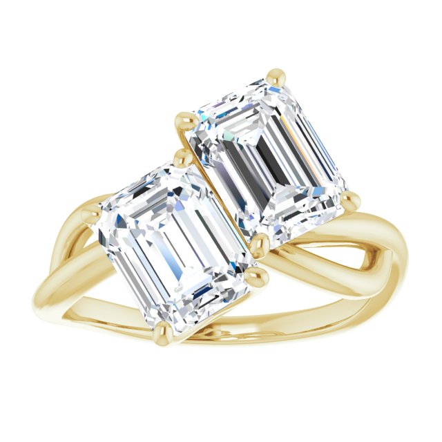 Cubic Zirconia Engagement Ring- The Chyna (Customizable 2-stone Emerald Cut Artisan Style with Wide, Infinity-inspired Split Band)