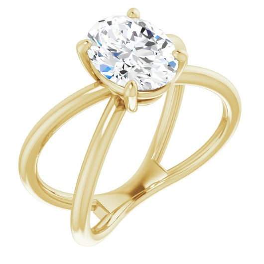 10K Yellow Gold Customizable Oval Cut Solitaire with Semi-Atomic Symbol Band