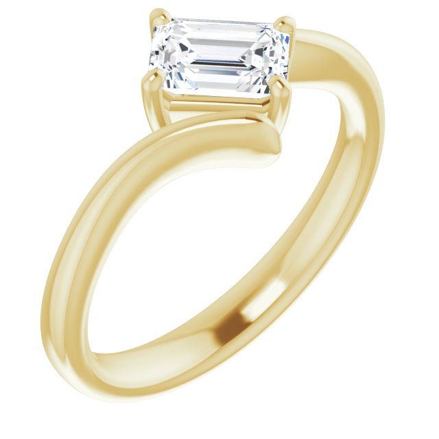 10K Yellow Gold Customizable Emerald/Radiant Cut Solitaire with Thin, Bypass-style Band