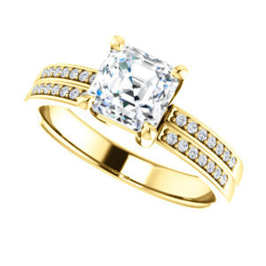 CZ Wedding Set, featuring The Lyla Ann engagement ring (Customizable Asscher Cut Design with Wide Double-Pavé Band)