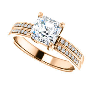 CZ Wedding Set, featuring The Lyla Ann engagement ring (Customizable Asscher Cut Design with Wide Double-Pavé Band)