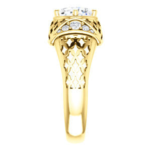 Cubic Zirconia Engagement Ring- The Leilani (Customizable Cushion Cut Vintage Crown Setting with Oversized Crosshatch Band)