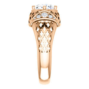 Cubic Zirconia Engagement Ring- The Leilani (Customizable Cushion Cut Vintage Crown Setting with Oversized Crosshatch Band)
