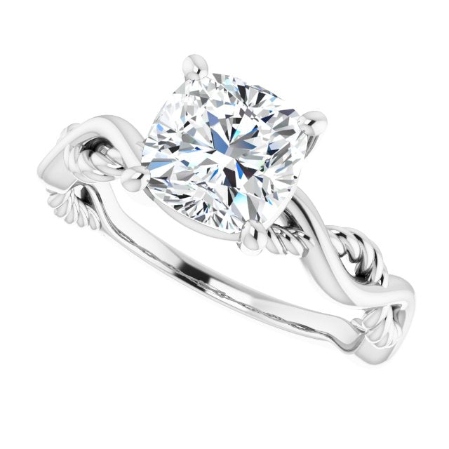 Cubic Zirconia Engagement Ring- The Marja (Customizable Cushion Cut Solitaire with Twisting Split Band)